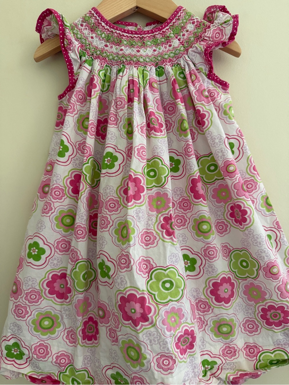 Velani classics pink and green smocked dress